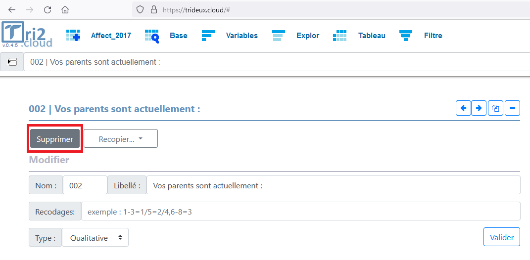 Supprimer variable